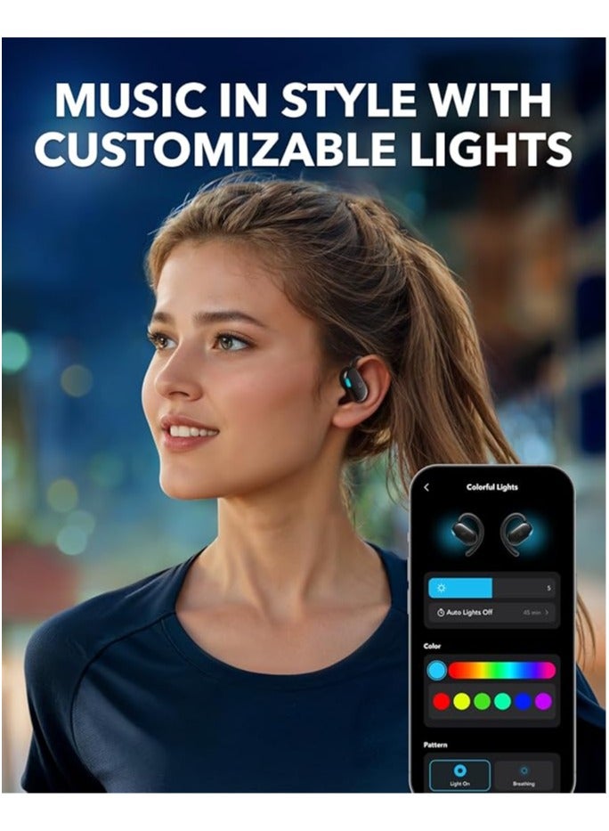 V20i by Anker Open-Ear Headphones, Adjustable Ear Hooks, Ultra-Comfort, Snug Fit, Deep Bass, Clear Calls, IP55, LED Lights, 36H Playtime, Bluetooth 5.4 Earbuds, Multipoint Connection Black