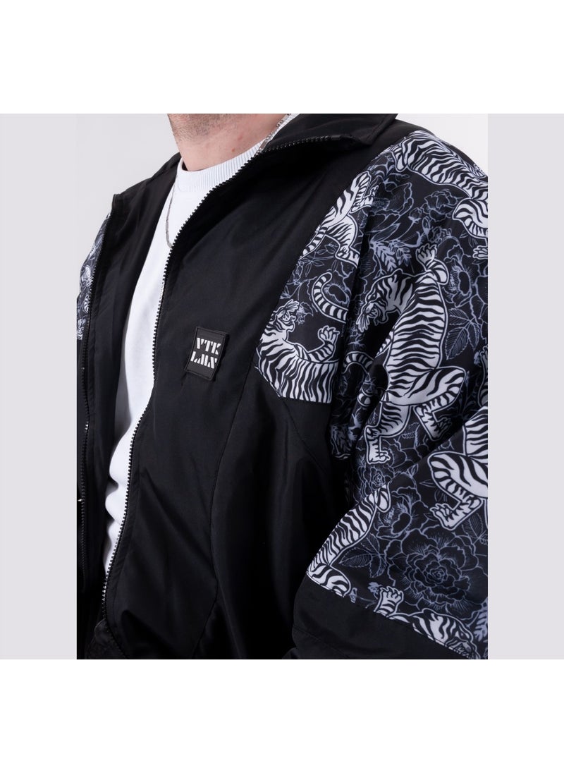 Men's Women's Black and White Tiger Patterned Bomber Jacket