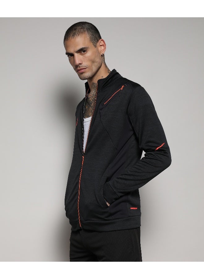 Men's Black Heathered Activewear Jacket With Reflective Detail