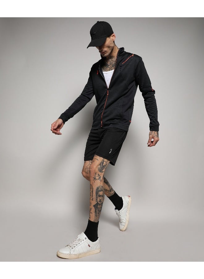 Men's Black Heathered Activewear Jacket With Reflective Detail