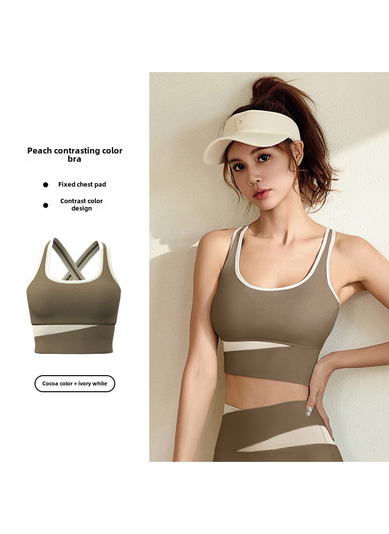 Juyitang short contrast color sports suit thin yoga clothes fashionable beauty back sports fitness clothes quick-drying clothes for women Cocoa bra