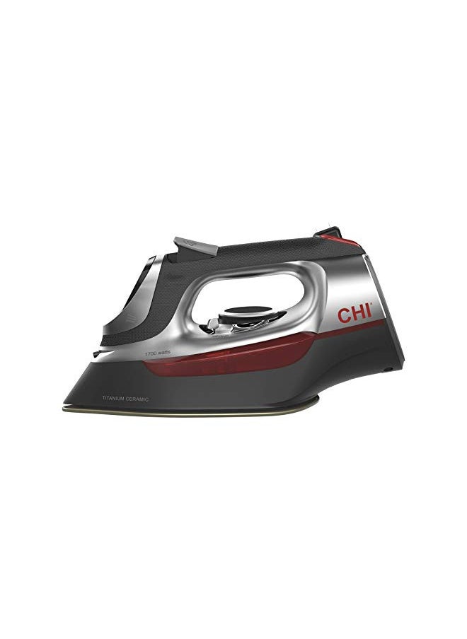 CHI Steam Iron for Clothes with Titanium Infused Ceramic Soleplate, 1700 Watts, Electronic Temperature Control, 8' Retractable Cord, 3-Way Auto Shutoff, 400+ Holes, Professional Grade, Silver (13102)