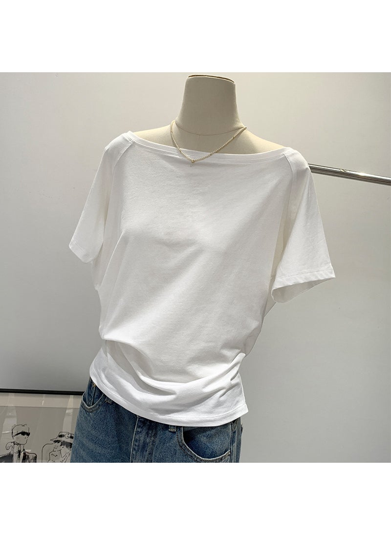 Celebrity Style Off-Shoulder Loose Tee for Women White