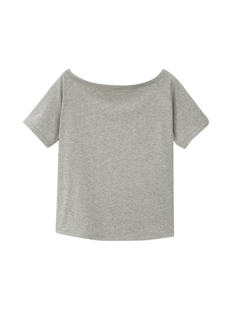 Celebrity Style Off-Shoulder Loose Tee for Women Light gray