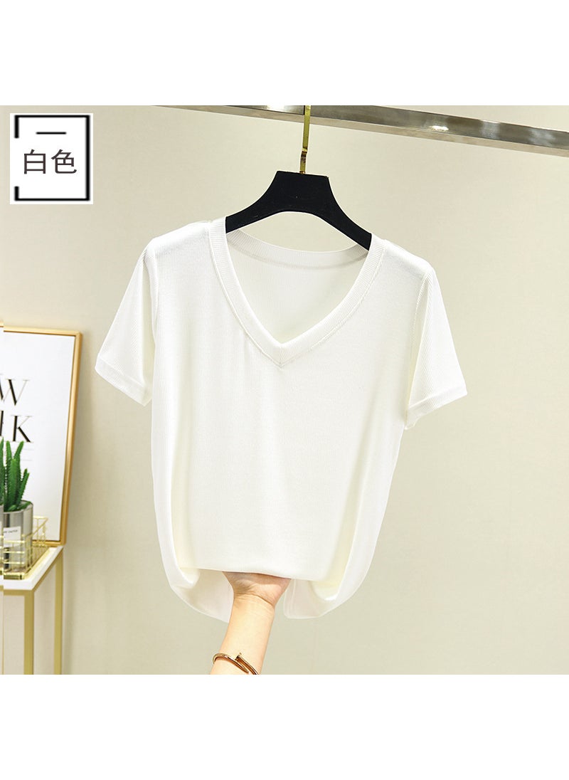 2024 Slim V-Neck Modal Tee Womens Summer Thin White