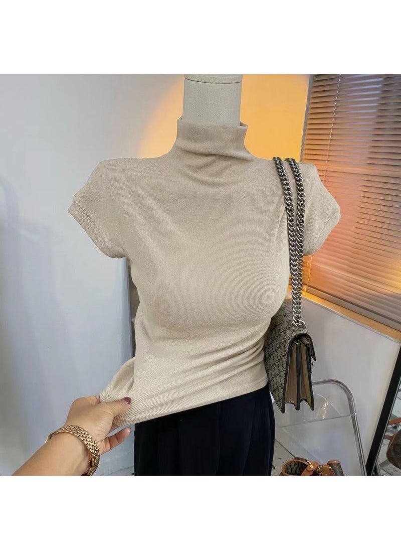 Fashion Summer Slim Fit Solid Color Tee Apricot