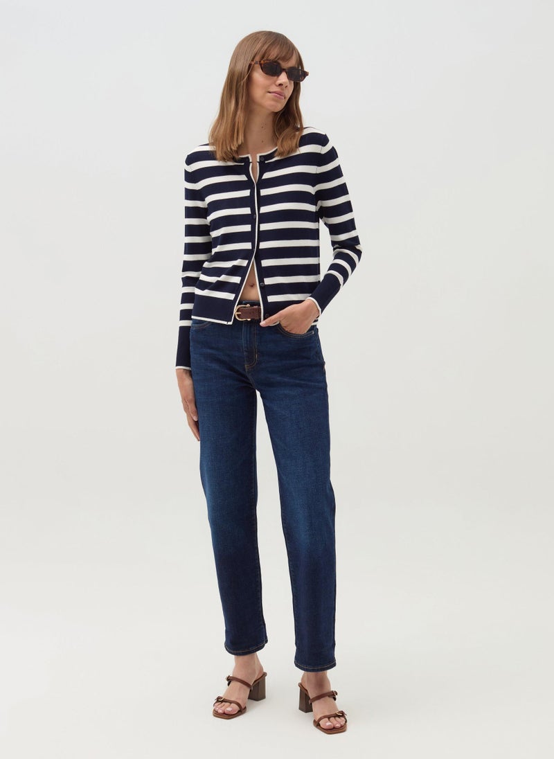 Striped cardigan with round neck