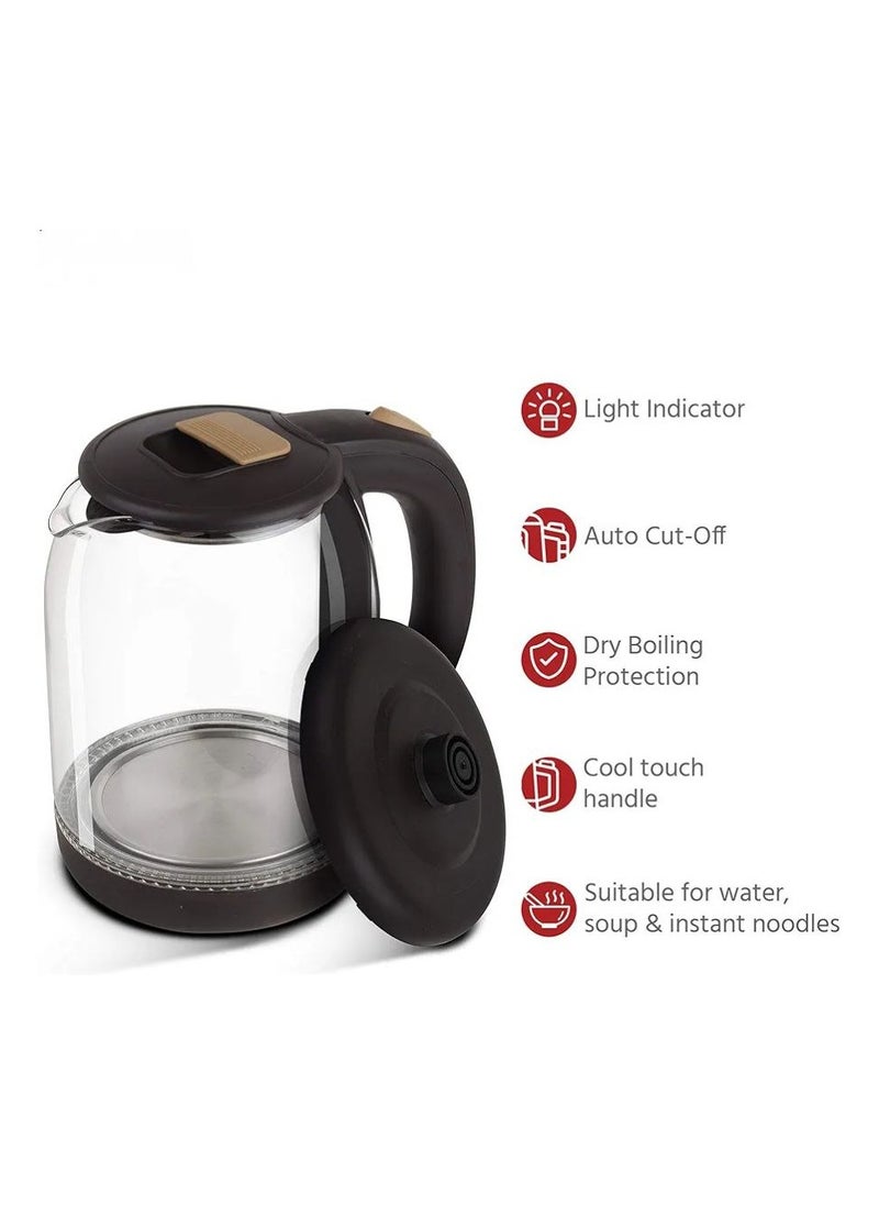 Glass Electric Kettle 1.8 Litre with LED Illumination Heat Resistant Pyrex Clear Glass Body for Fast Water Boiling Stylish Glass Kettle Design.