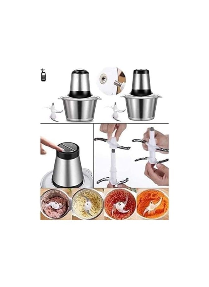 Electric Food Chopper 2-Litre with 600W Power – Stainless Steel Bowl, Quad Blades, 2 Speed Settings – Ideal for Meat, Vegetables, and Onions.