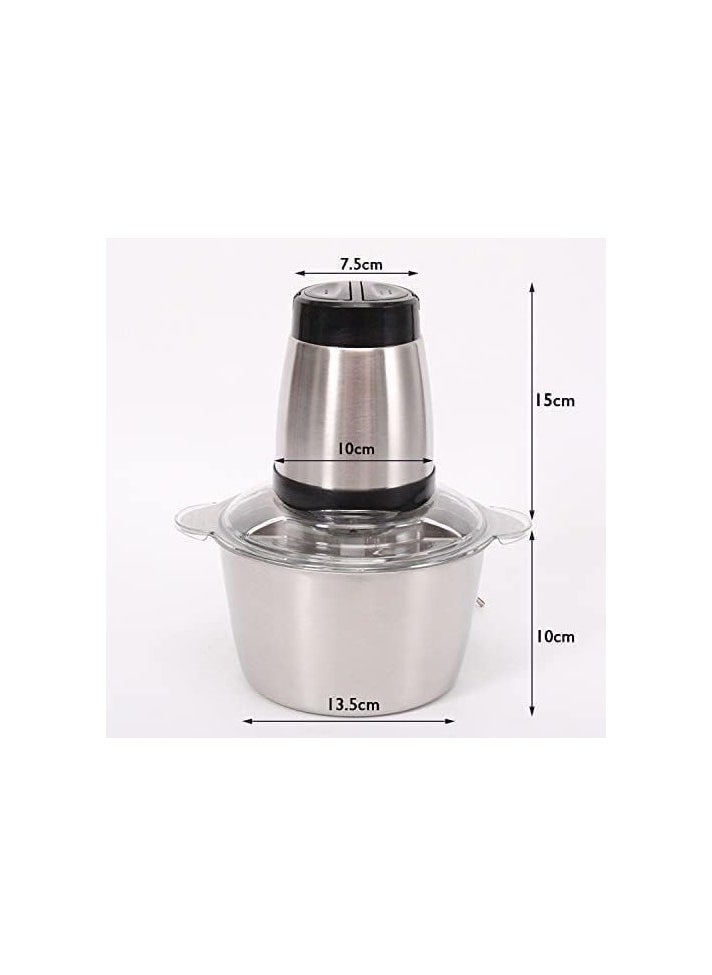 Electric Food Chopper 2-Litre with 600W Power – Stainless Steel Bowl, Quad Blades, 2 Speed Settings – Ideal for Meat, Vegetables, and Onions.