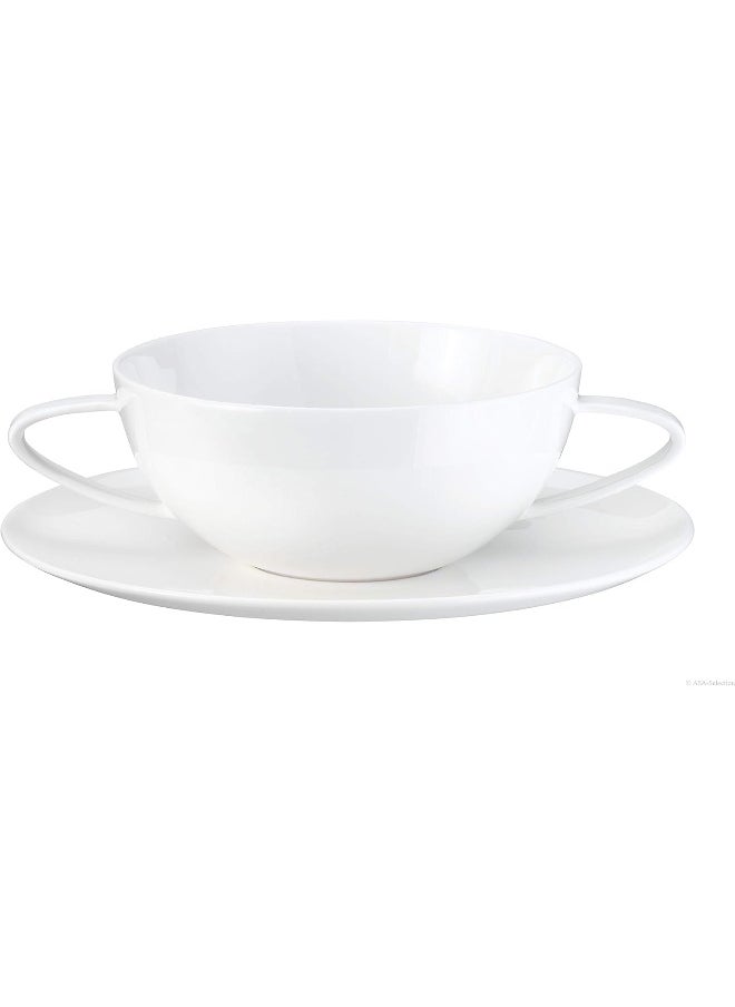 1991013 Á Table 2 Handled Ceramic Soup Cup With Saucer 13.0 X 13.0 X 5.60Cm Glossy White