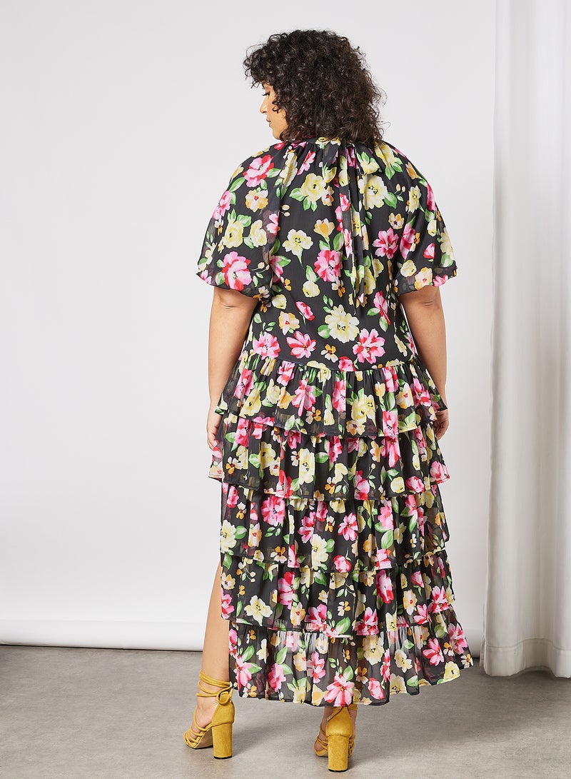 Plus Size Floral Print Dress Black