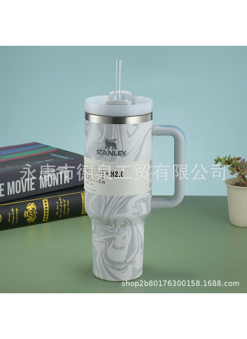 US version stanley Stanley 2nd generation thermos 40oz car cup Big Mac handle ice cup big belly cup Blue wood grain