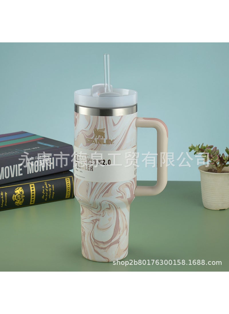 US version stanley Stanley 2nd generation thermos 40oz car cup Big Mac handle ice cup big belly cup Quartz wood grain