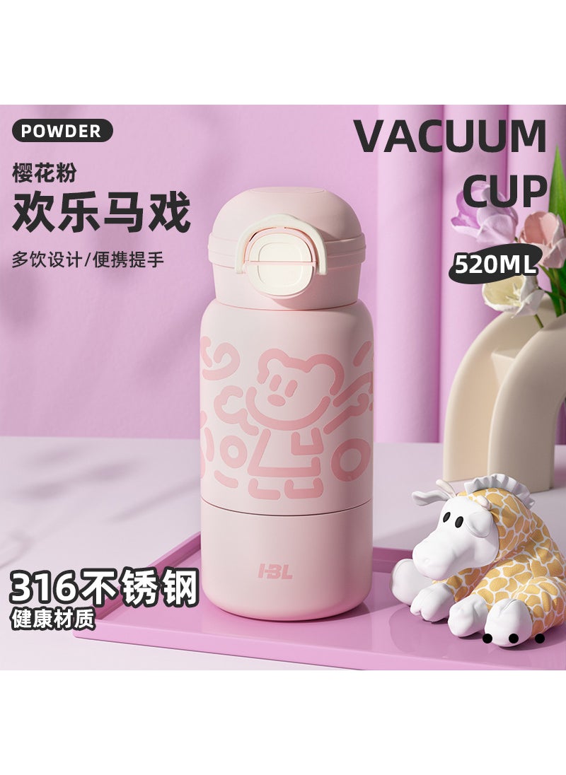 Stainless Steel Kids Insulated Cup with Straw Sakura powder + three caps in one cup