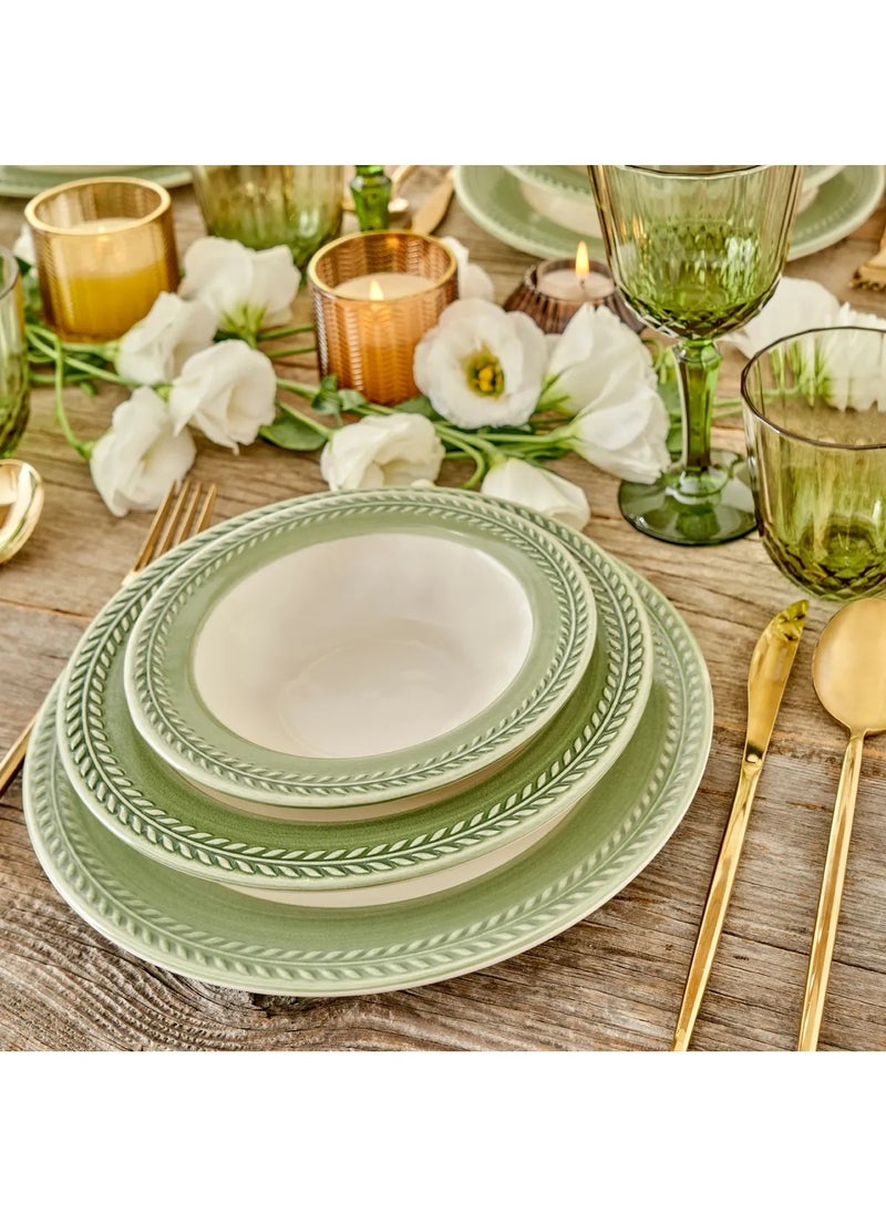 Monica Stoneware 12-Piece Dinner Set for 4 People – Green, Modern & Durable