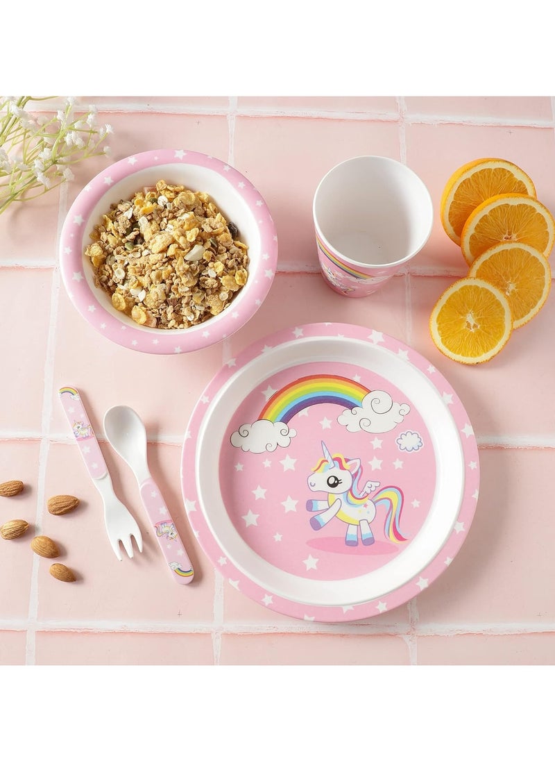 Voidrop Melamine Baby Set Baby Dinnerware Children's Dinnerware Set Includes Plate Bowl Glaas Spoon And Fork Non BPA Made Of Durable Material And Perfect For Kids Set Of 5 UNICORN