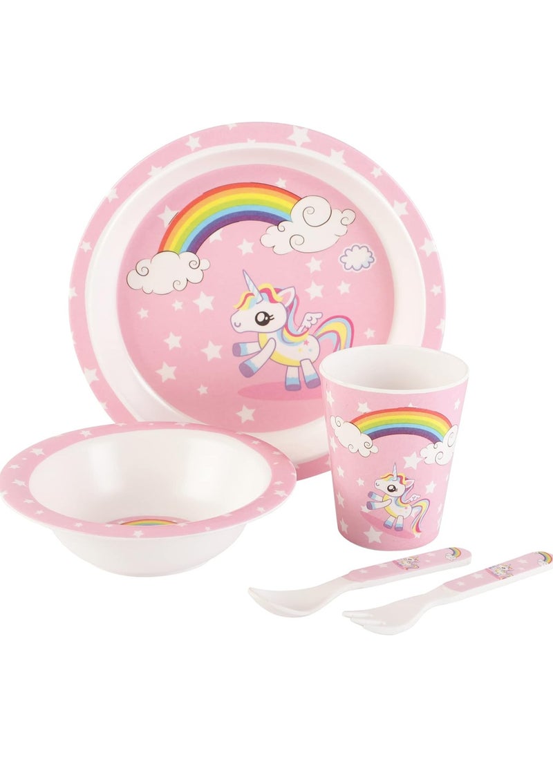 Voidrop Melamine Baby Set Baby Dinnerware Children's Dinnerware Set Includes Plate Bowl Glaas Spoon And Fork Non BPA Made Of Durable Material And Perfect For Kids Set Of 5 UNICORN