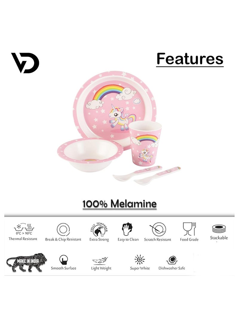 Voidrop Melamine Baby Set Baby Dinnerware Children's Dinnerware Set Includes Plate Bowl Glaas Spoon And Fork Non BPA Made Of Durable Material And Perfect For Kids Set Of 5 UNICORN