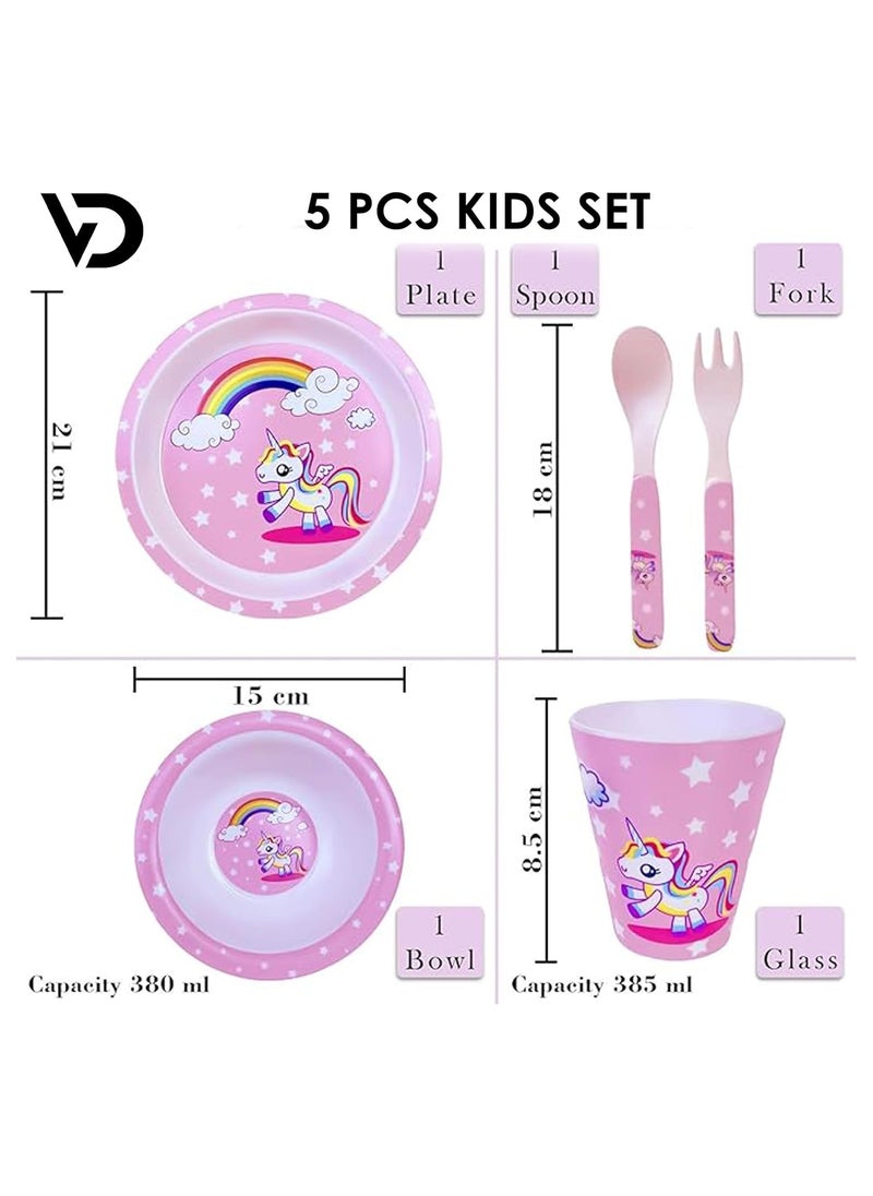 Voidrop Melamine Baby Set Baby Dinnerware Children's Dinnerware Set Includes Plate Bowl Glaas Spoon And Fork Non BPA Made Of Durable Material And Perfect For Kids Set Of 5 UNICORN