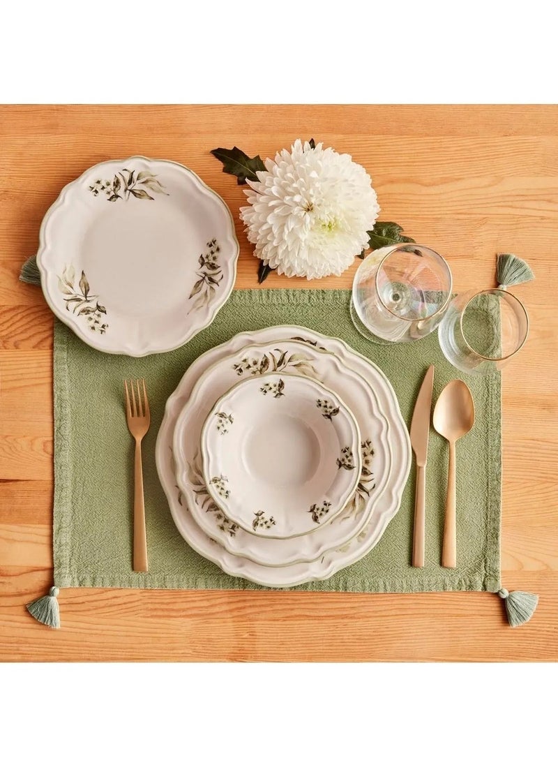 Julia Stoneware 24-Piece 6-Person Dinner Set Green – Durable, Retro Design, Dishwasher Safe