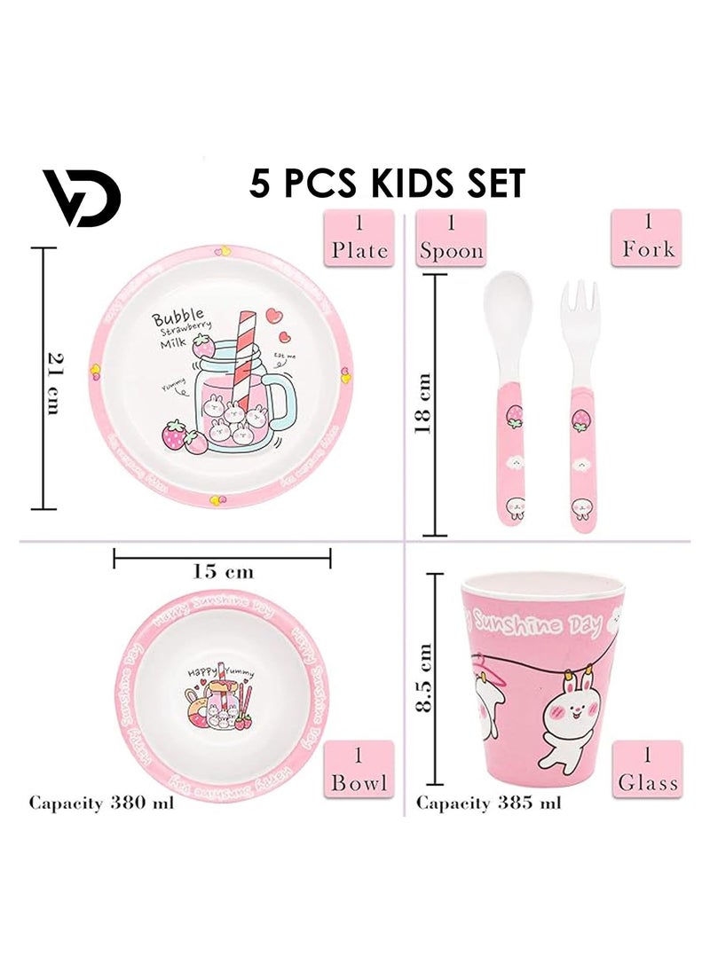 Voidrop Melamine Baby Set Baby Dinnerware Children's Dinnerware Set Includes Plate Bowl Glass Spoon And Fork Non BPA Made Of Durable Material And Perfect For Kids Set Of 5 Bunny