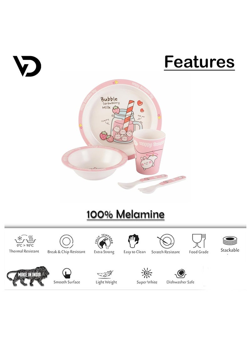 Voidrop Melamine Baby Set Baby Dinnerware Children's Dinnerware Set Includes Plate Bowl Glass Spoon And Fork Non BPA Made Of Durable Material And Perfect For Kids Set Of 5 Bunny