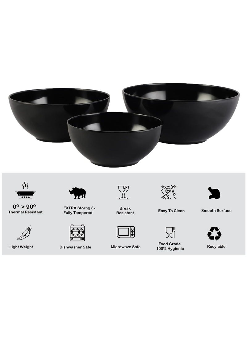 Voidrop Melamine Bowls Cereal Bowls Set Unbreakable Melamine Classic Bowls Set Of 3 Bowls Set For Breakfast Lunch Dinner Dishwasher Safe Black