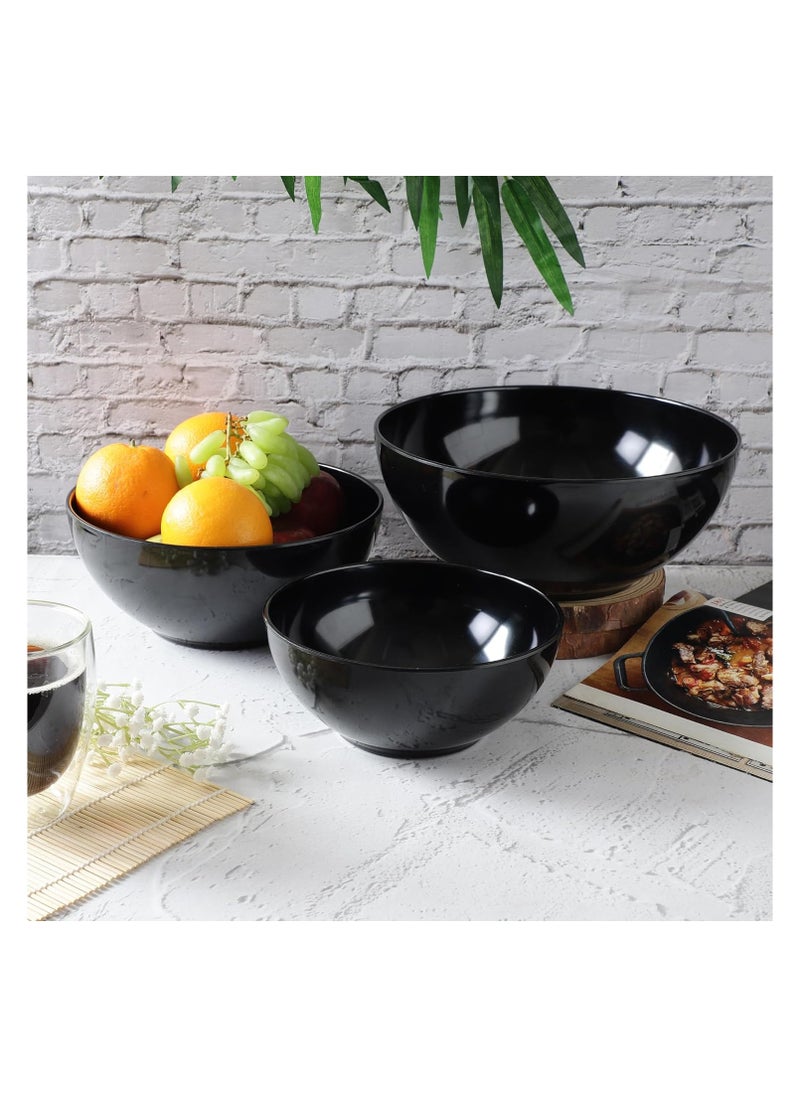 Voidrop Melamine Bowls Cereal Bowls Set Unbreakable Melamine Classic Bowls Set Of 3 Bowls Set For Breakfast Lunch Dinner Dishwasher Safe Black