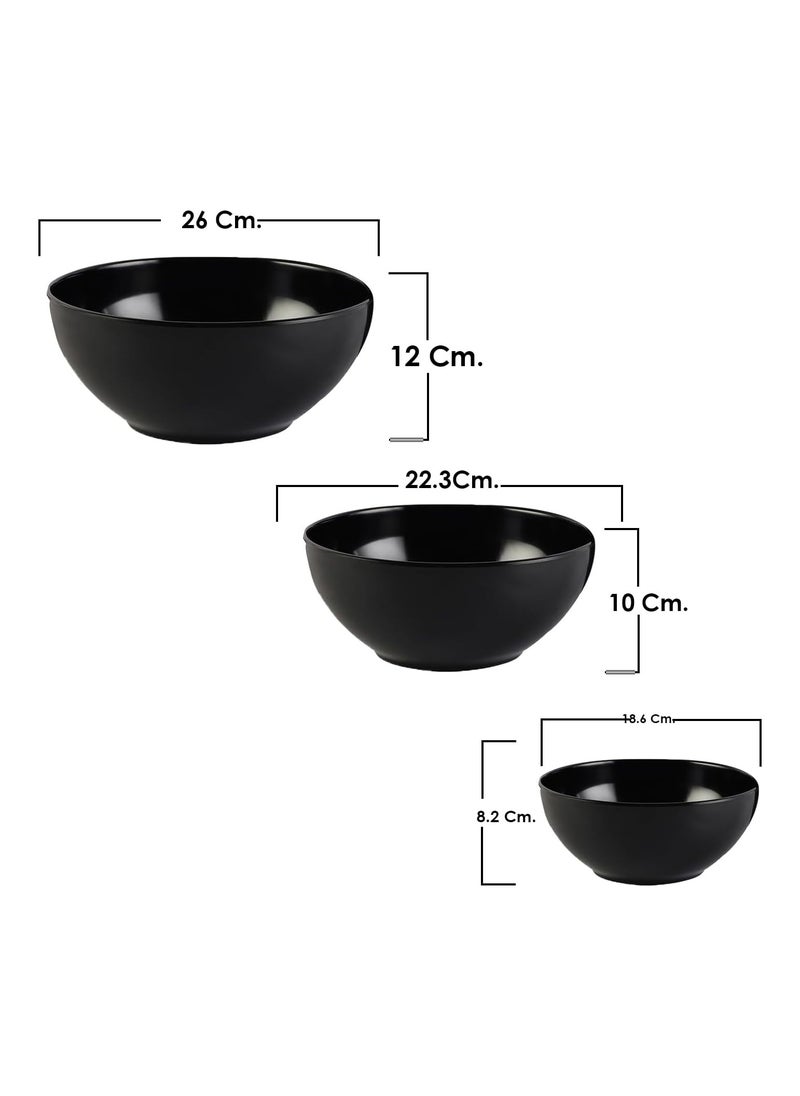 Voidrop Melamine Bowls Cereal Bowls Set Unbreakable Melamine Classic Bowls Set Of 3 Bowls Set For Breakfast Lunch Dinner Dishwasher Safe Black