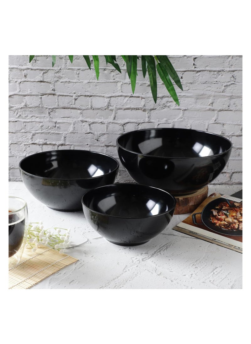 Voidrop Melamine Bowls Cereal Bowls Set Unbreakable Melamine Classic Bowls Set Of 3 Bowls Set For Breakfast Lunch Dinner Dishwasher Safe Black