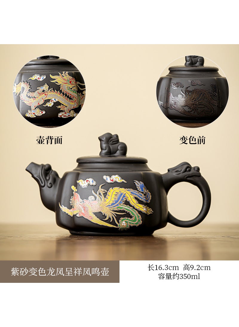 Handcrafted Dragon Phoenix TeapotDragon and phoenix color changing square pixiu fengming pot Dragon and phoenix color changing square pixiu fengming pot