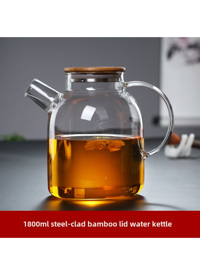 Glass Cold Water Pitcher High-Temperature Resistant1500ml bamboo pot 1500ml bamboo pot