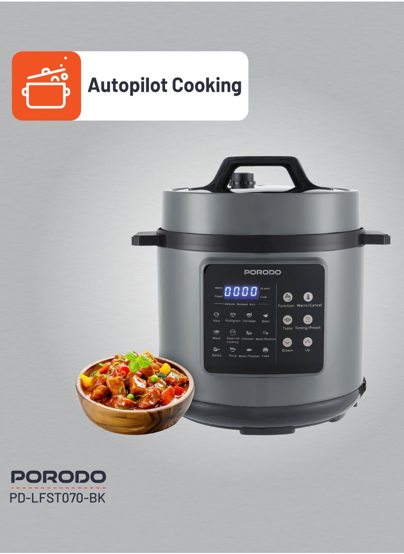 1300W Multi-Cuisine Pressure Cooker 6L with LED Display / Auto Pilot Cooking / Pressure Release Button - Black