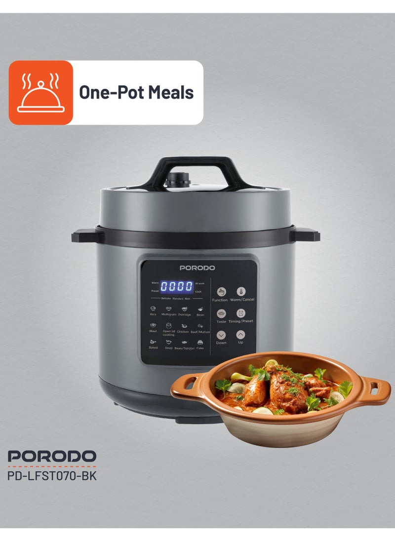 1300W Multi-Cuisine Pressure Cooker 6L with LED Display / Auto Pilot Cooking / Pressure Release Button - Black