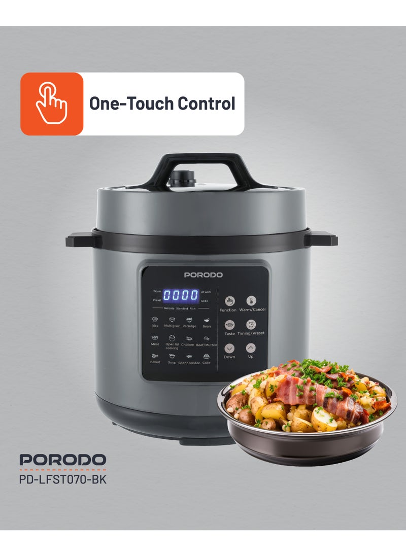 1300W Multi-Cuisine Pressure Cooker 6L with LED Display / Auto Pilot Cooking / Pressure Release Button - Black