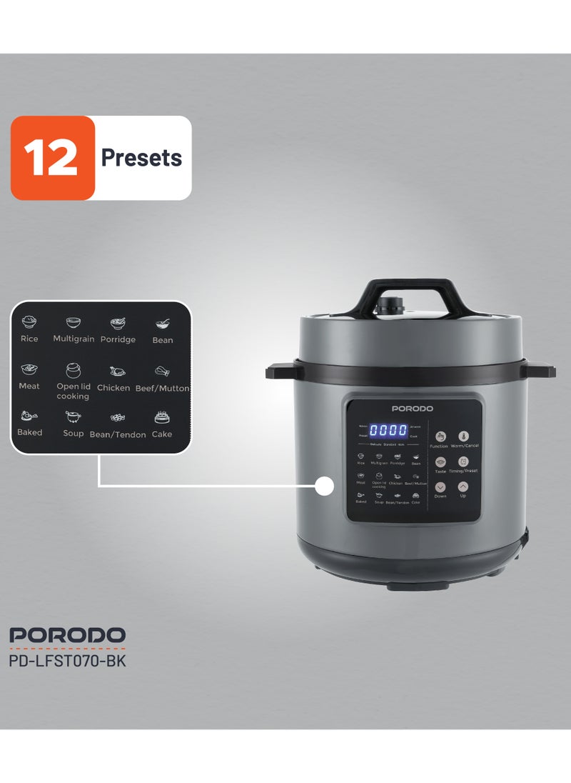 1300W Multi-Cuisine Pressure Cooker 6L with LED Display / Auto Pilot Cooking / Pressure Release Button - Black