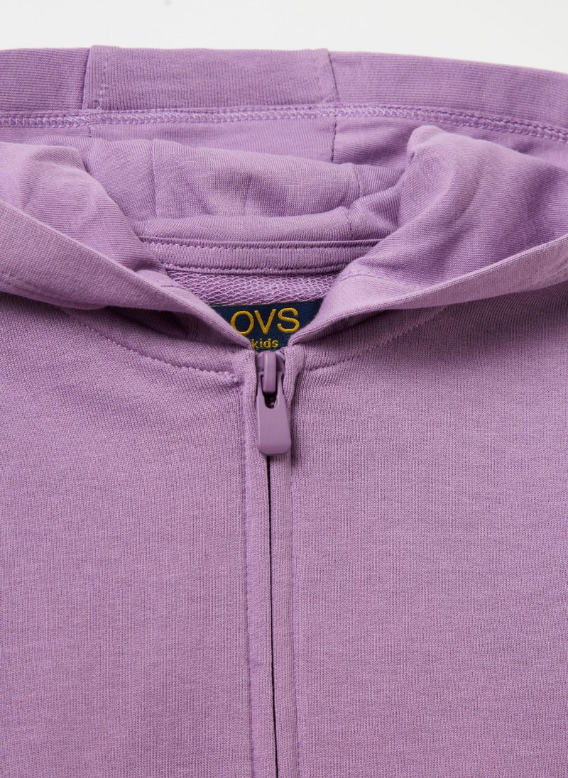 Full-zip sweatshirt in solid colour French terry