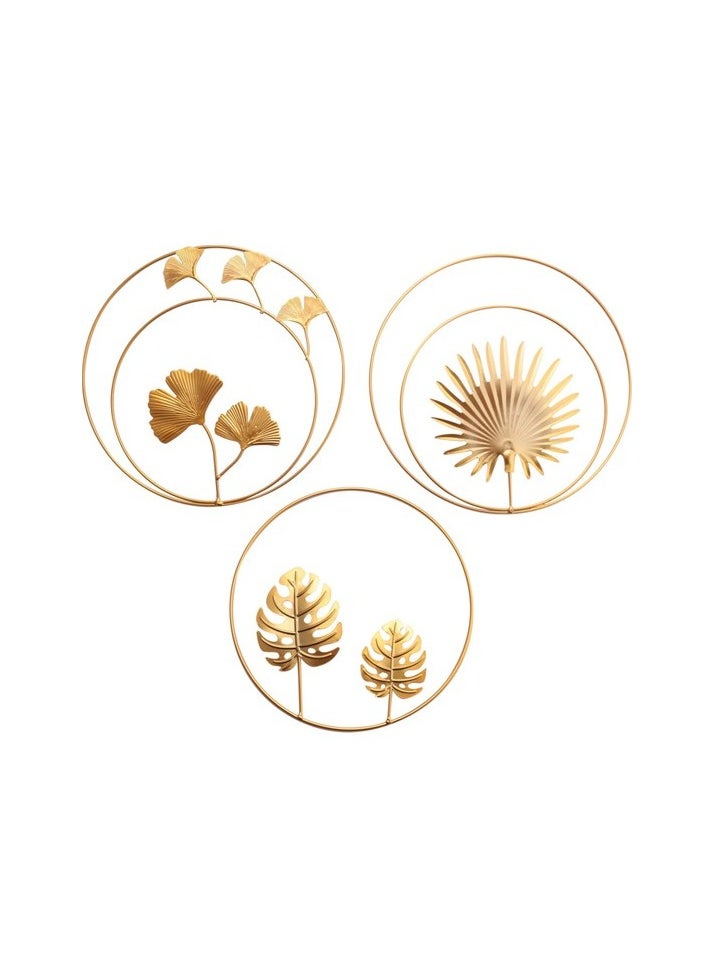 Gui Xulian iron wall decor, gold ginkgo, maple, Monstera leaf wall decor round wall Colour:Gold