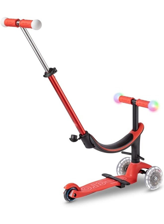 Micro Scooters | Mini Micro 2 Grow LED 4in1 Toddler's Trike | Handlebar Adjustable | Foldable | Lightweight | Boys & Girls | 1-6yrs | Red