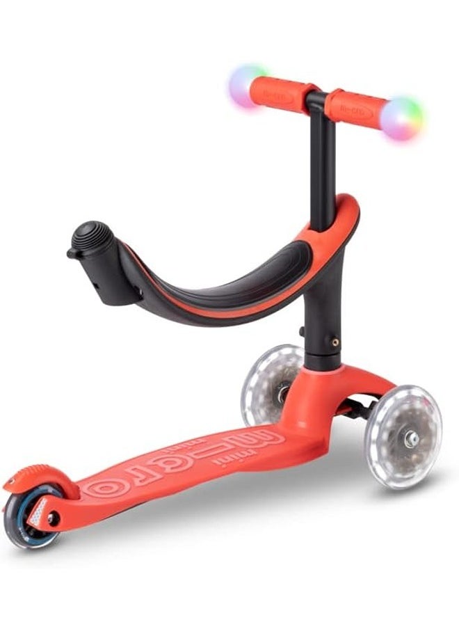 Micro Scooters | Mini Micro 2 Grow LED 4in1 Toddler's Trike | Handlebar Adjustable | Foldable | Lightweight | Boys & Girls | 1-6yrs | Red