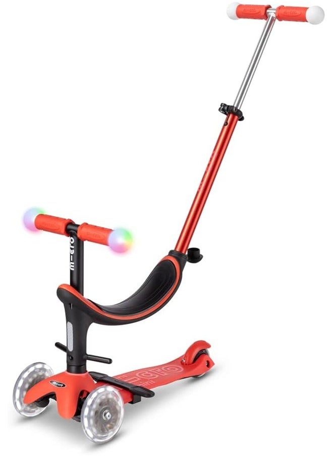 Micro Scooters | Mini Micro 2 Grow LED 4in1 Toddler's Trike | Handlebar Adjustable | Foldable | Lightweight | Boys & Girls | 1-6yrs | Red