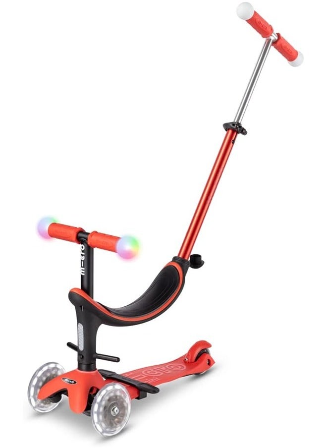 Micro Scooters | Mini Micro 2 Grow LED 4in1 Toddler's Trike | Handlebar Adjustable | Foldable | Lightweight | Boys & Girls | 1-6yrs | Red