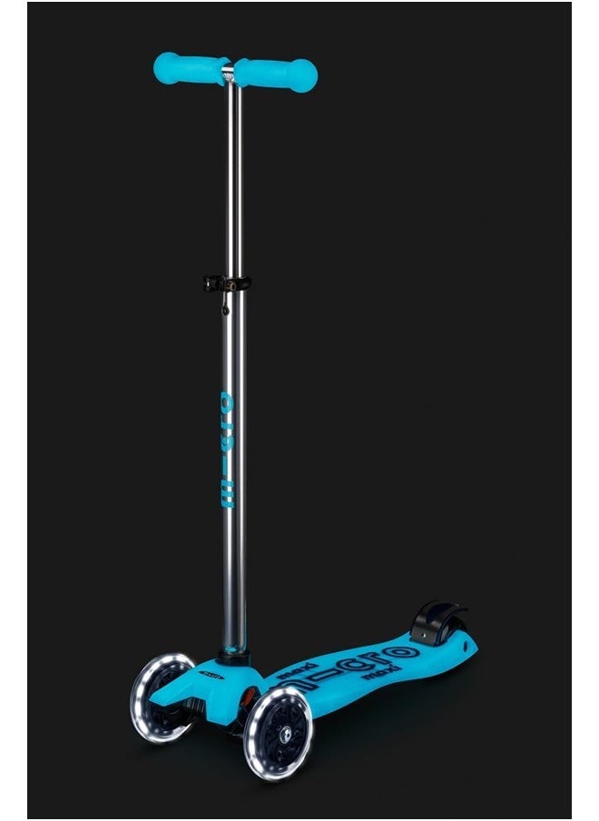 Micro Scooters | Maxi Micro Deluxe GLOW with T-Bar LED | Handlebar Adjustable | Lightweight | Boys & Girls | 5-12 years | Crystal Blue