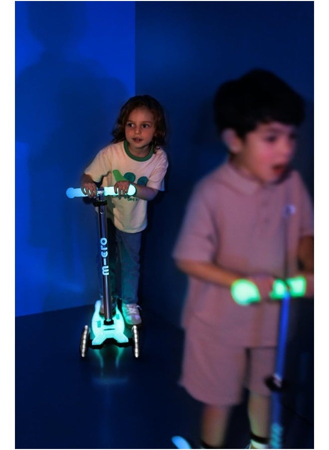 Micro Scooters | Maxi Micro Deluxe GLOW with T-Bar LED | Handlebar Adjustable | Lightweight | Boys & Girls | 5-12 years | Crystal Blue