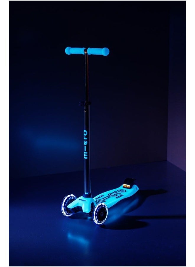 Micro Scooters | Maxi Micro Deluxe GLOW with T-Bar LED | Handlebar Adjustable | Lightweight | Boys & Girls | 5-12 years | Crystal Blue