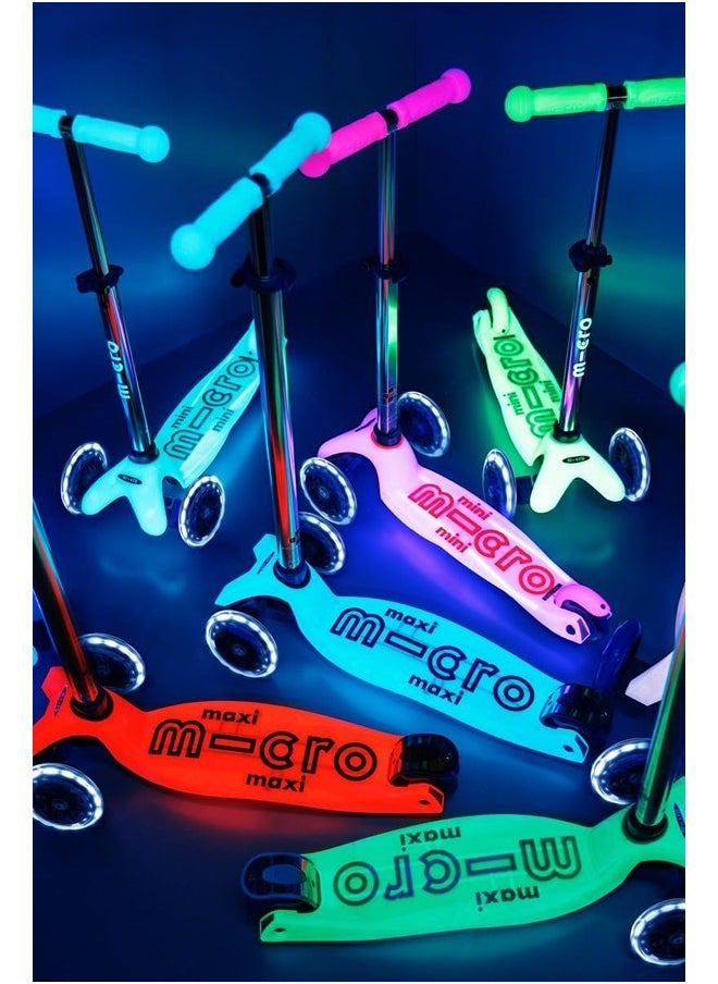 Micro Scooters | Maxi Micro Deluxe GLOW with T-Bar LED | Handlebar Adjustable | Lightweight | Boys & Girls | 5-12 years | Crystal Blue