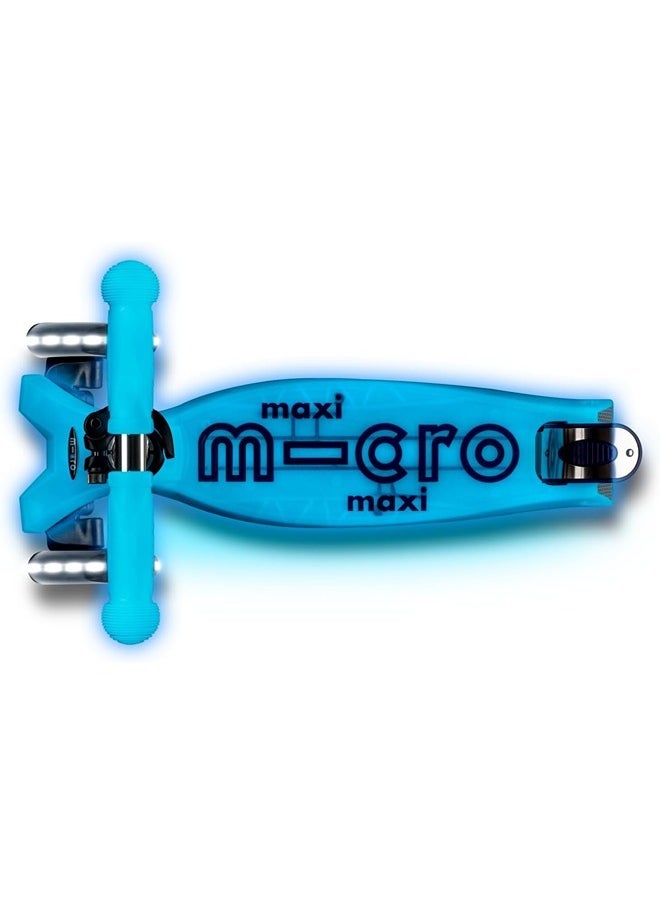 Micro Scooters | Maxi Micro Deluxe GLOW with T-Bar LED | Handlebar Adjustable | Lightweight | Boys & Girls | 5-12 years | Crystal Blue