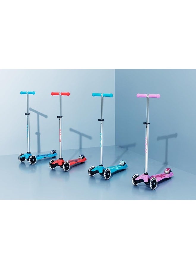 Micro Scooters | Maxi Micro Deluxe GLOW with T-Bar LED | Handlebar Adjustable | Lightweight | Boys & Girls | 5-12 years | Crystal Blue