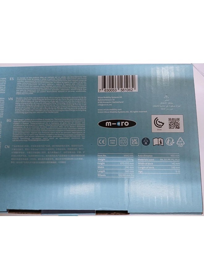 Micro Scooters | Maxi Micro Deluxe GLOW with T-Bar LED | Handlebar Adjustable | Lightweight | Boys & Girls | 5-12 years | Crystal Blue